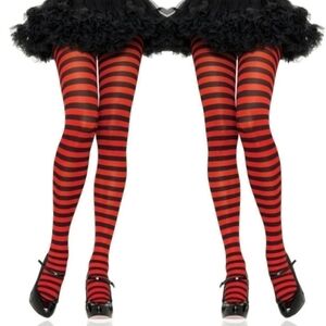 NWT Red Black Striped Tights One Size Fits Most Sexy Punk Goth Halloween Cosplay
